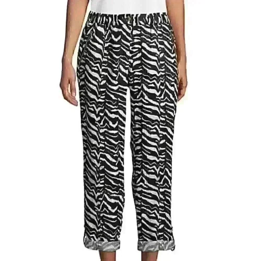 NEW! Calvin Klein Womens M Linen Tab-Cuff Pants NWT $99.50